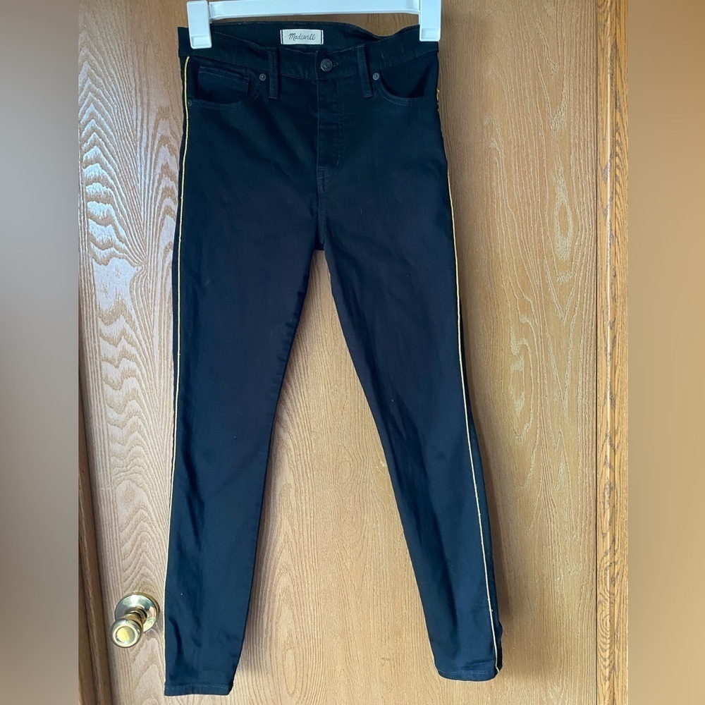 Madewell 27 Black Skinny Sky High Jeans with Gold Piping